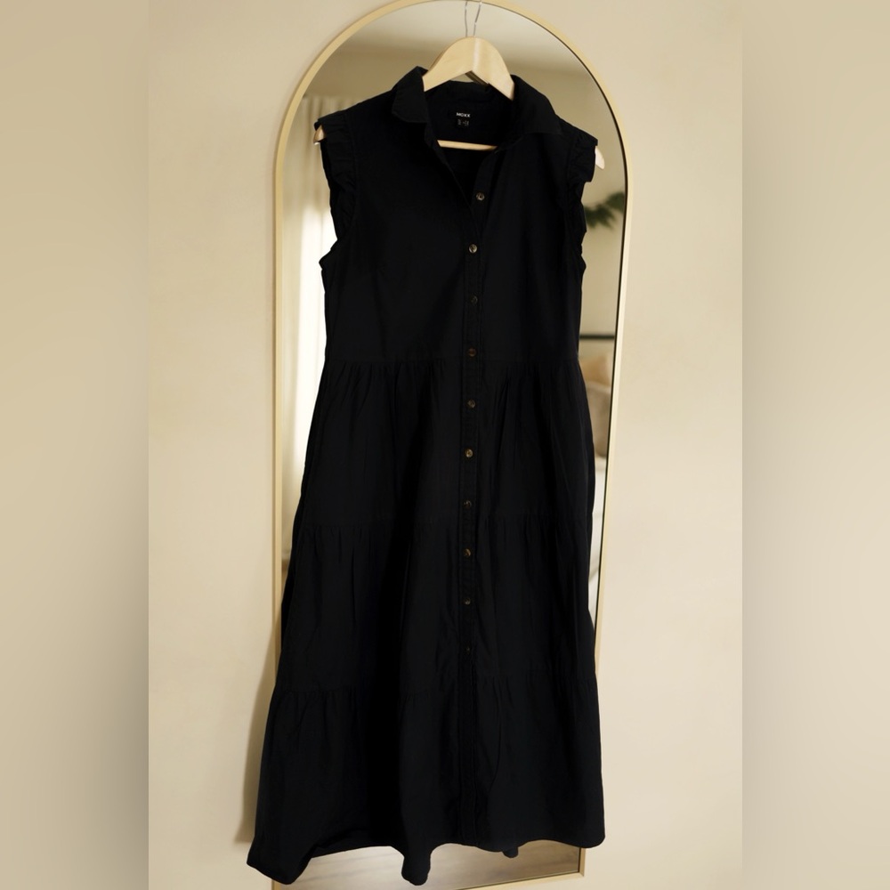 100% Cotton Navy Button-Down Maxi Dress